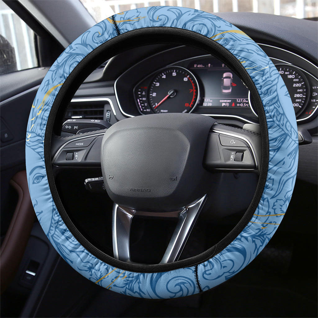 Argentina Football Steering Wheel Cover Sun Of May Baroque Filigree Gold Striped Patterns