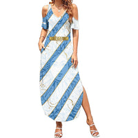 Custom Argentina Football Summer Maxi Dress Sun Of May Baroque Filigree Gold Striped Patterns