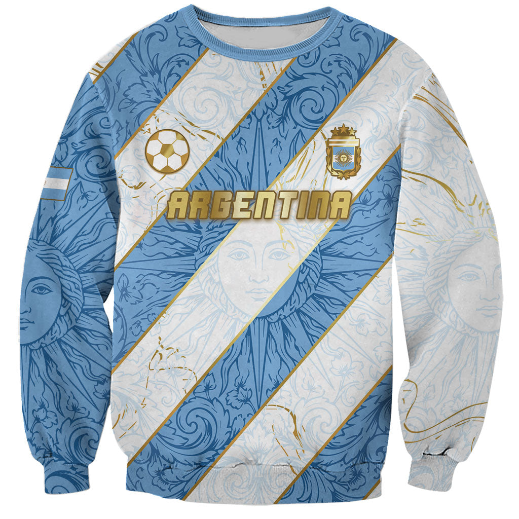 Custom Argentina Football Sweatshirt Sun Of May Baroque Filigree Gold Striped Patterns