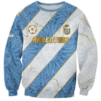 Custom Argentina Football Sweatshirt Sun Of May Baroque Filigree Gold Striped Patterns