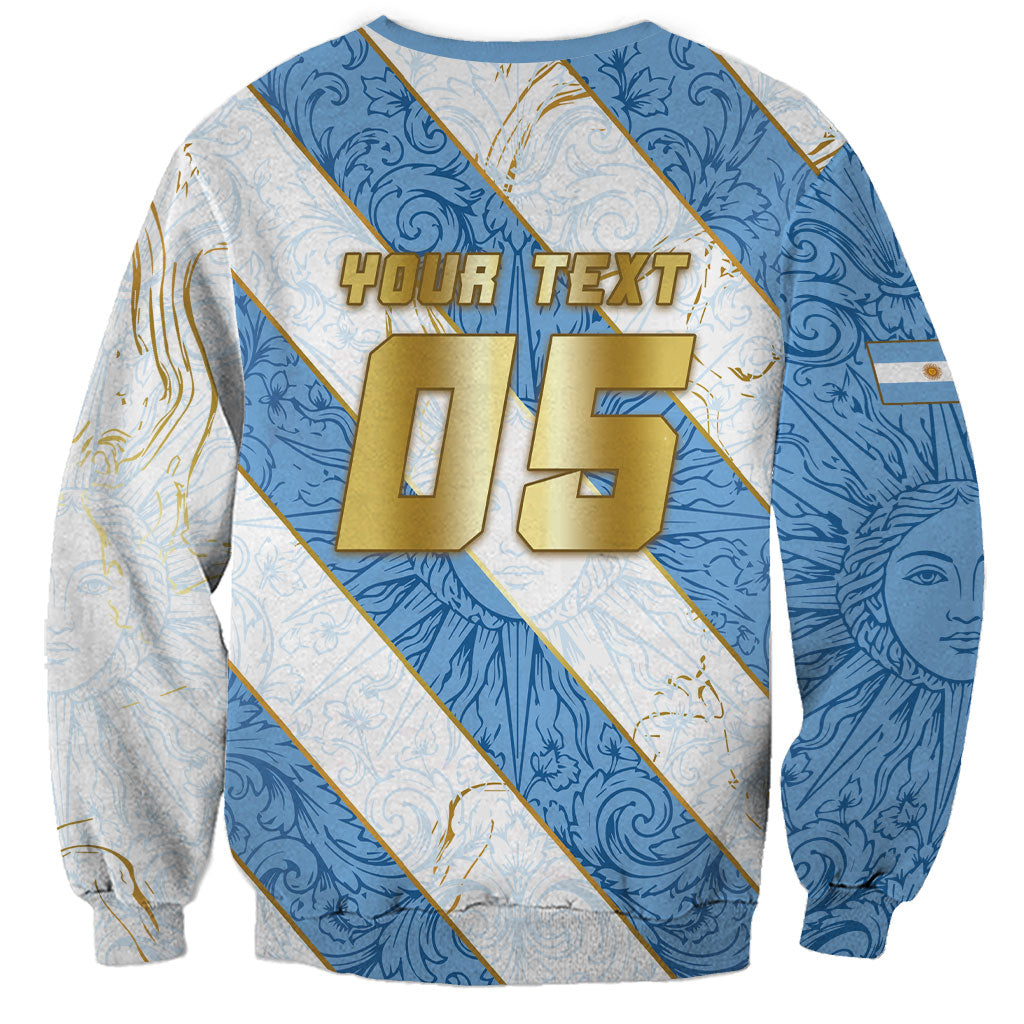 Custom Argentina Football Sweatshirt Sun Of May Baroque Filigree Gold Striped Patterns
