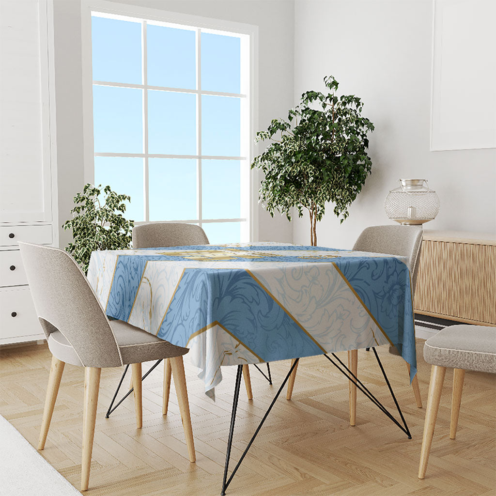 Custom Argentina Football Tablecloth Sun Of May Baroque Filigree Gold Striped Patterns