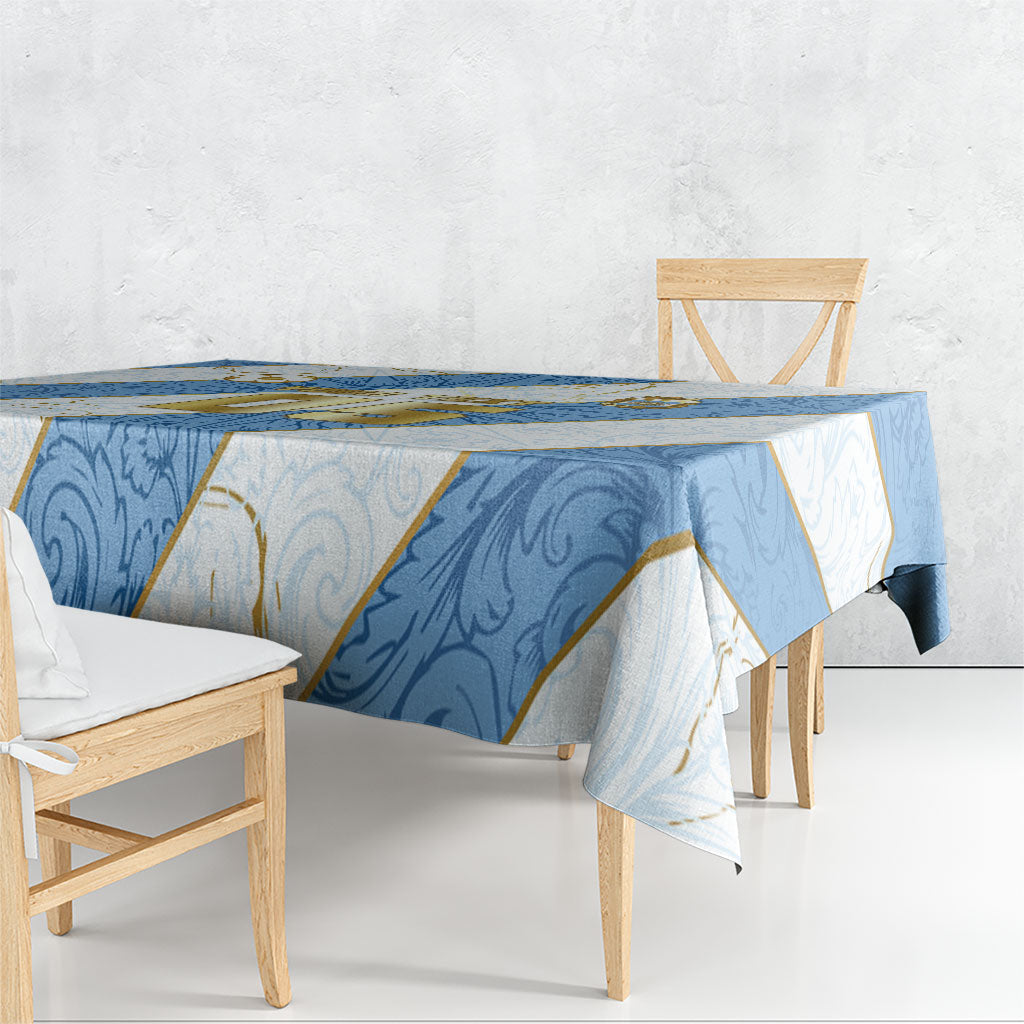 Custom Argentina Football Tablecloth Sun Of May Baroque Filigree Gold Striped Patterns