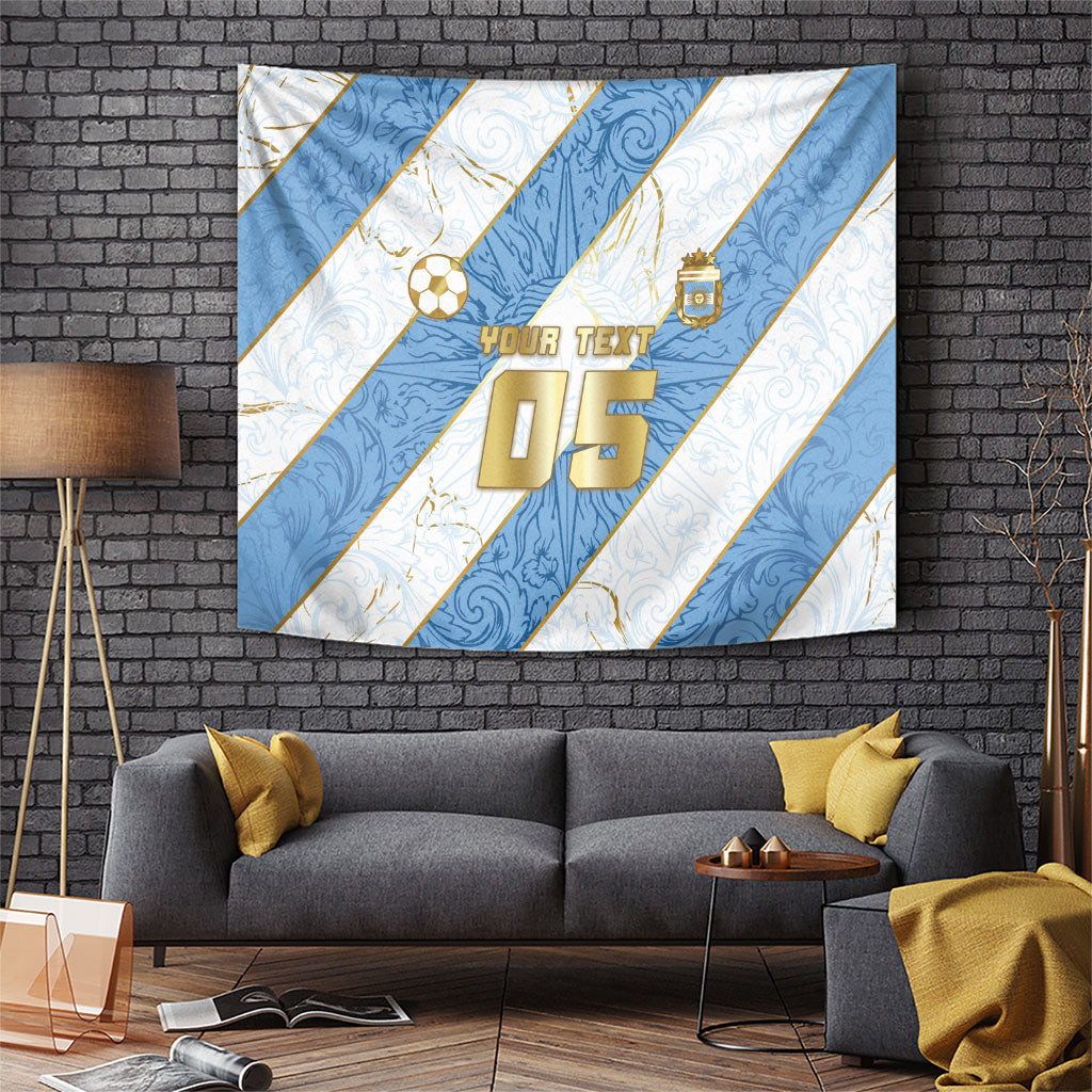 Custom Argentina Football Tapestry Sun Of May Baroque Filigree Gold Striped Patterns
