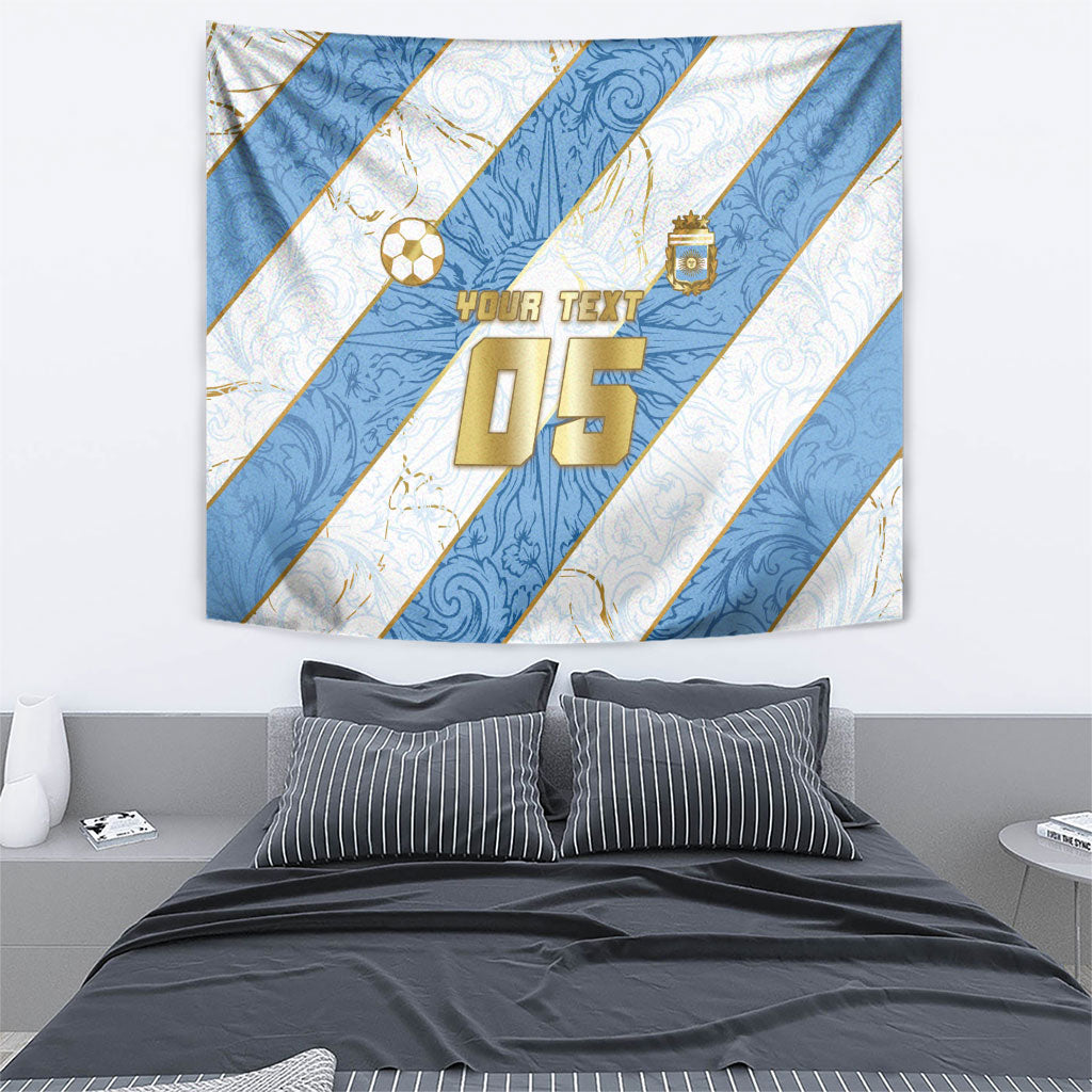 Custom Argentina Football Tapestry Sun Of May Baroque Filigree Gold Striped Patterns