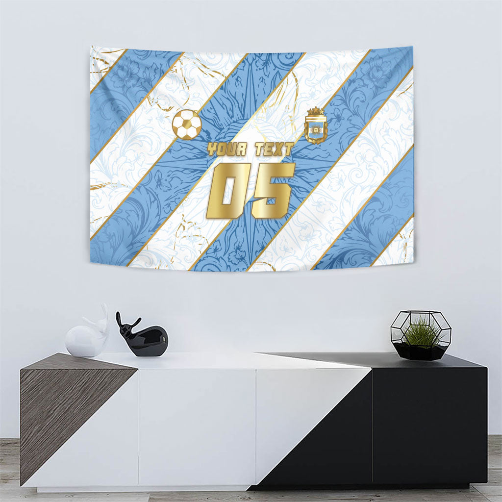Custom Argentina Football Tapestry Sun Of May Baroque Filigree Gold Striped Patterns