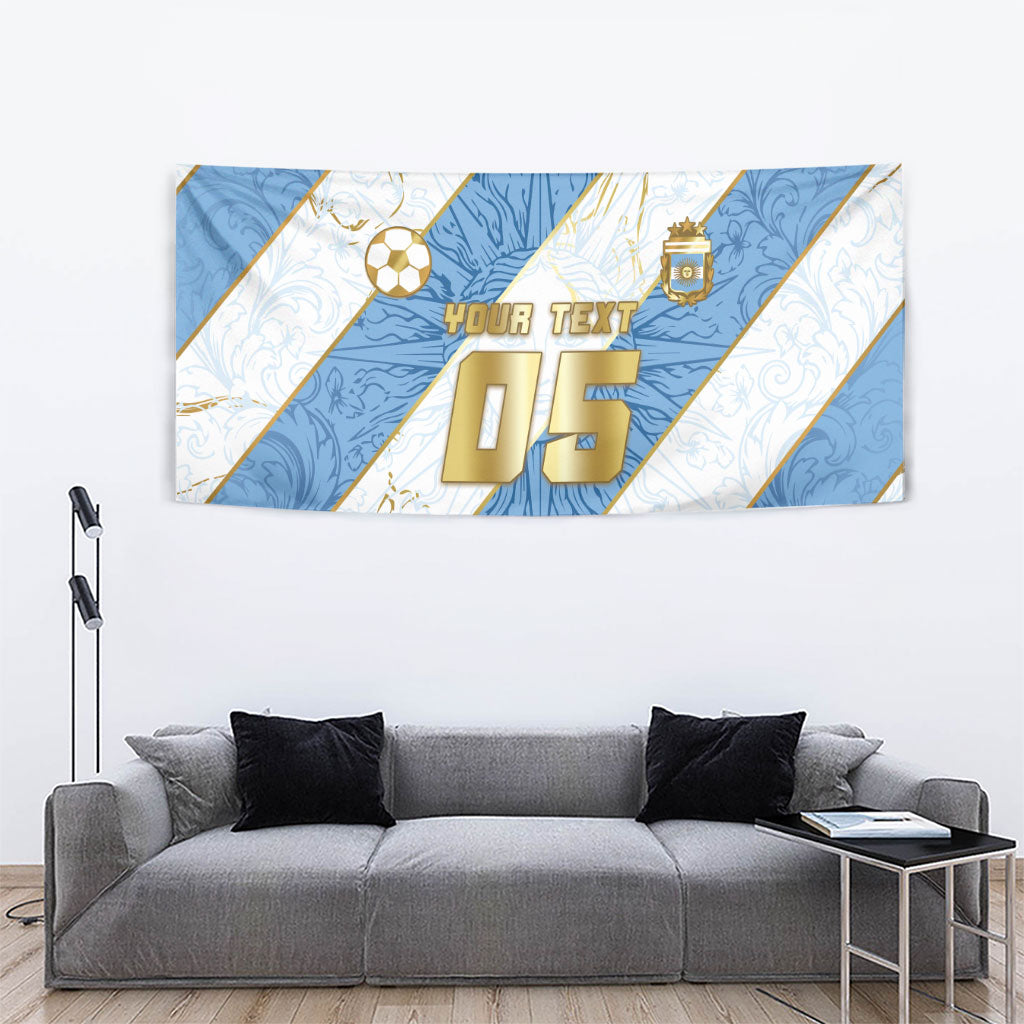 Custom Argentina Football Tapestry Sun Of May Baroque Filigree Gold Striped Patterns