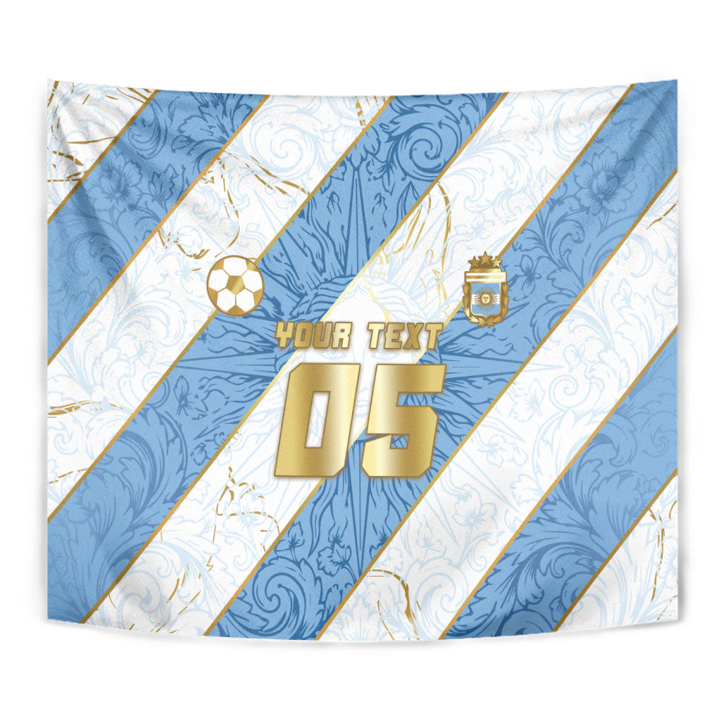 Custom Argentina Football Tapestry Sun Of May Baroque Filigree Gold Striped Patterns