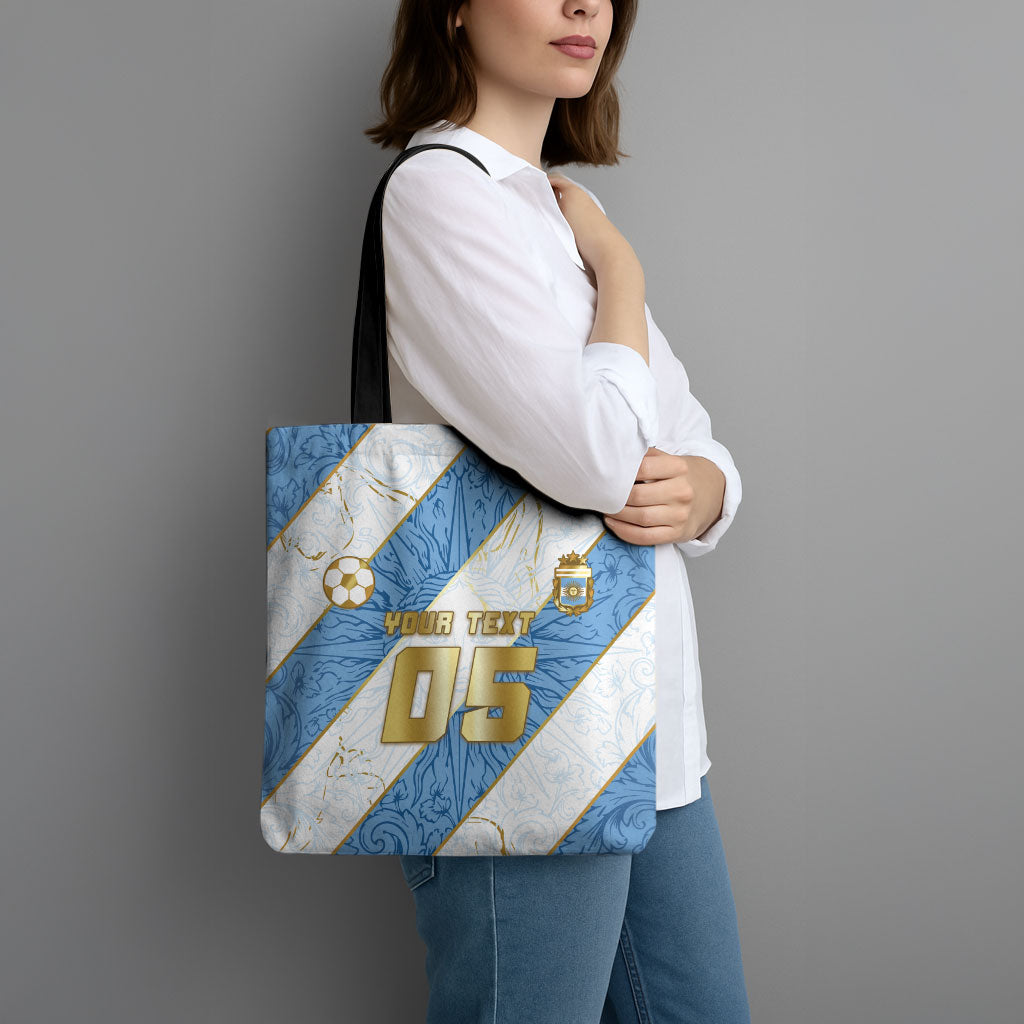 Custom Argentina Football Tote Bag Sun Of May Baroque Filigree Gold Striped Patterns