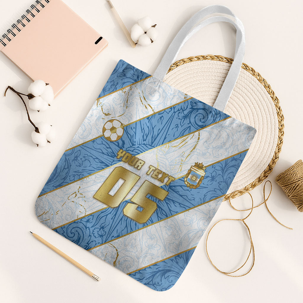 Custom Argentina Football Tote Bag Sun Of May Baroque Filigree Gold Striped Patterns