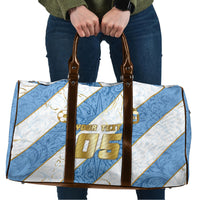 Custom Argentina Football Travel Bag Sun Of May Baroque Filigree Gold Striped Patterns
