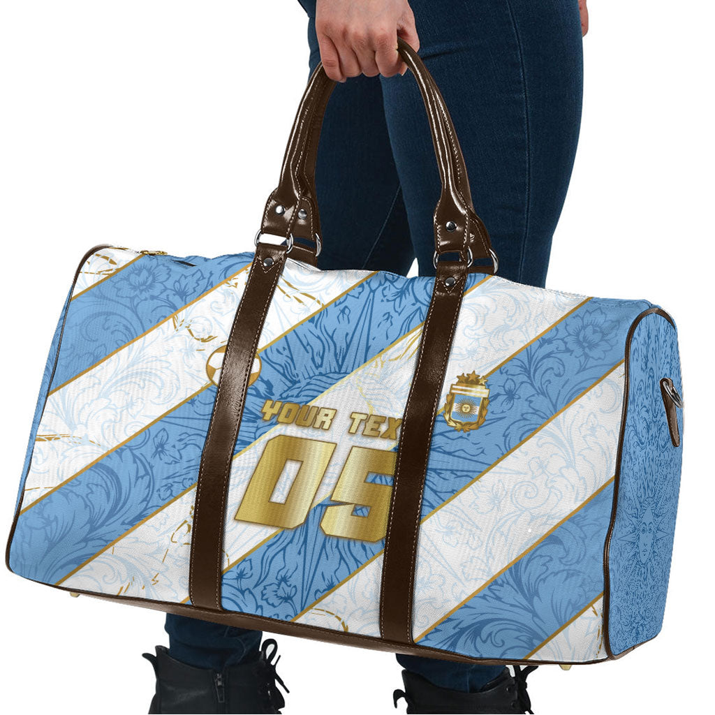 Custom Argentina Football Travel Bag Sun Of May Baroque Filigree Gold Striped Patterns