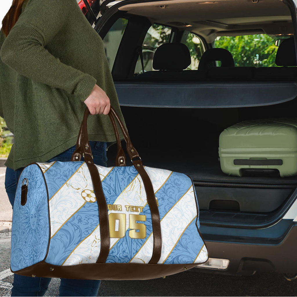 Custom Argentina Football Travel Bag Sun Of May Baroque Filigree Gold Striped Patterns