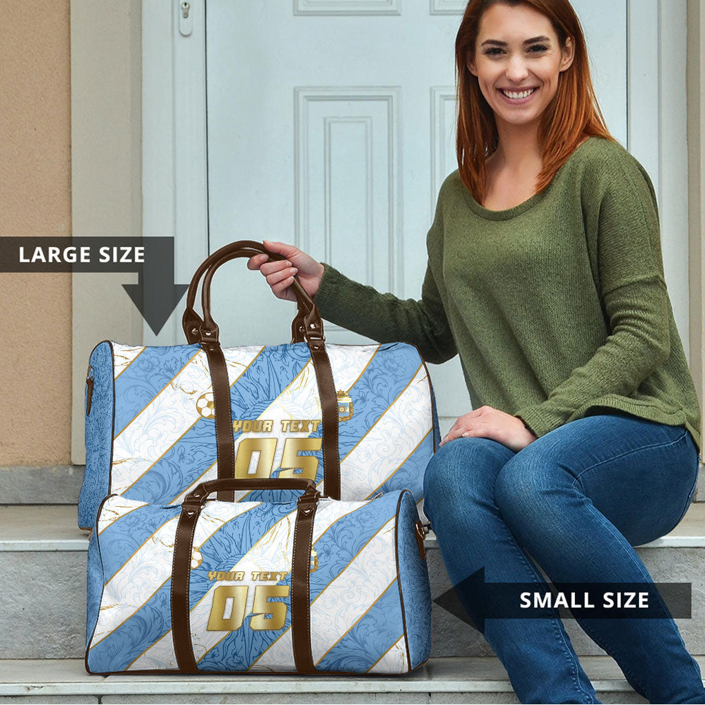 Custom Argentina Football Travel Bag Sun Of May Baroque Filigree Gold Striped Patterns