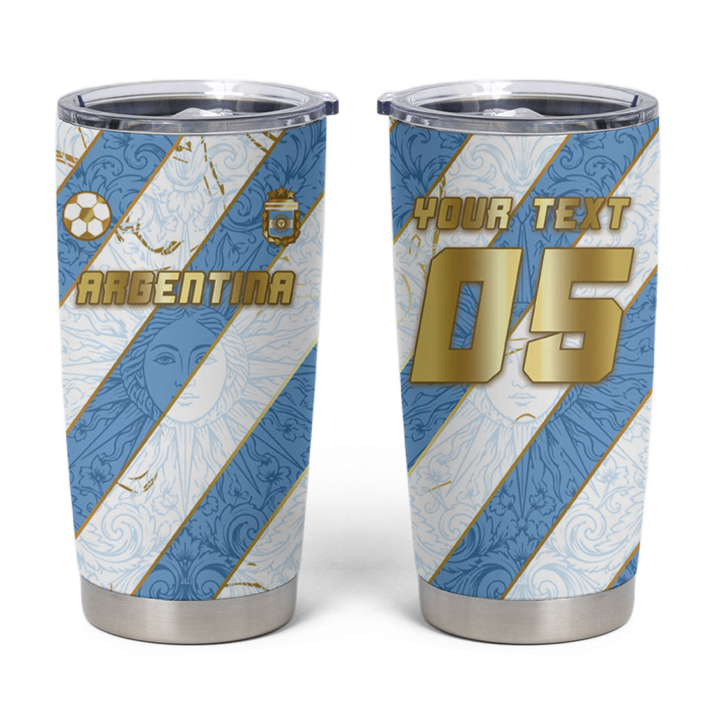 Custom Argentina Football Tumbler Cup Sun Of May Baroque Filigree Gold Striped Patterns