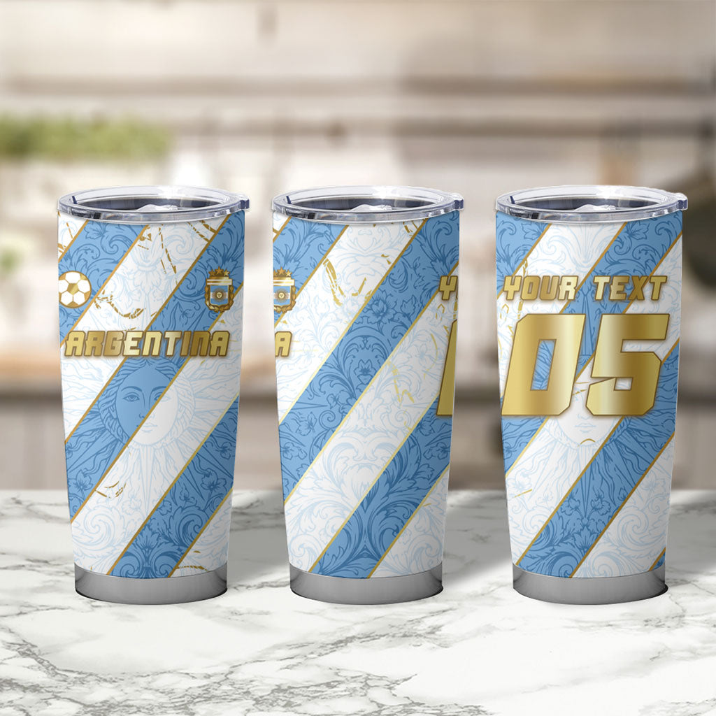 Custom Argentina Football Tumbler Cup Sun Of May Baroque Filigree Gold Striped Patterns