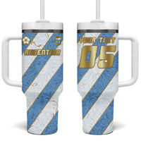 Custom Argentina Football Tumbler With Handle Sun Of May Baroque Filigree Gold Striped Patterns