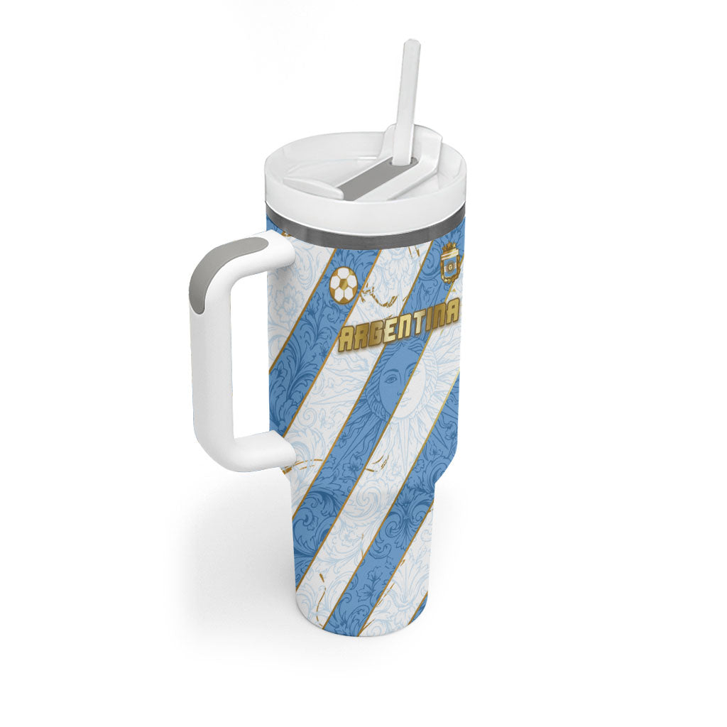 Custom Argentina Football Tumbler With Handle Sun Of May Baroque Filigree Gold Striped Patterns