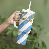 Custom Argentina Football Tumbler With Handle Sun Of May Baroque Filigree Gold Striped Patterns