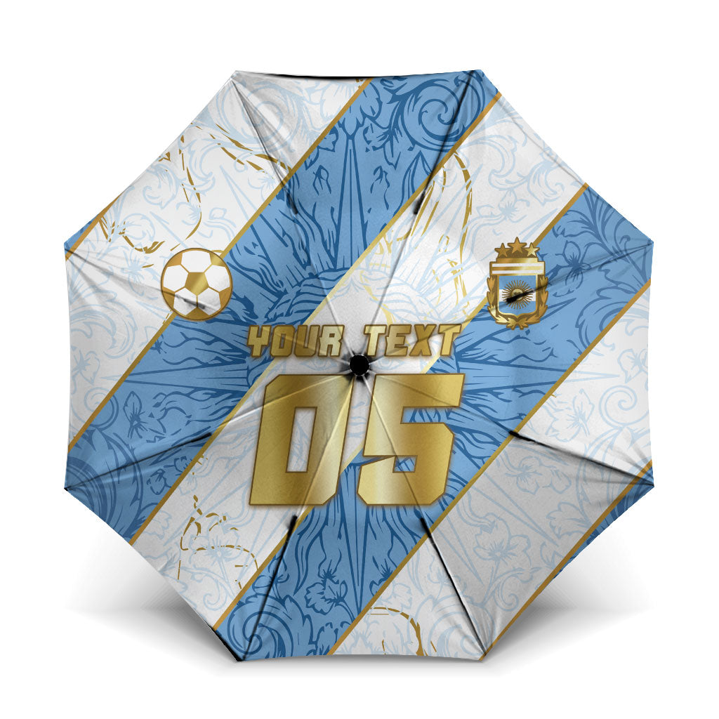 Custom Argentina Football Umbrella Sun Of May Baroque Filigree Gold Striped Patterns