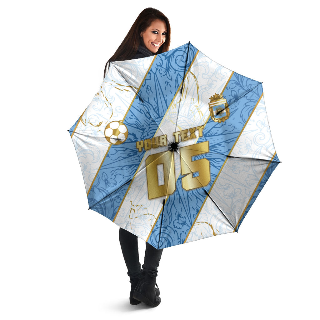 Custom Argentina Football Umbrella Sun Of May Baroque Filigree Gold Striped Patterns