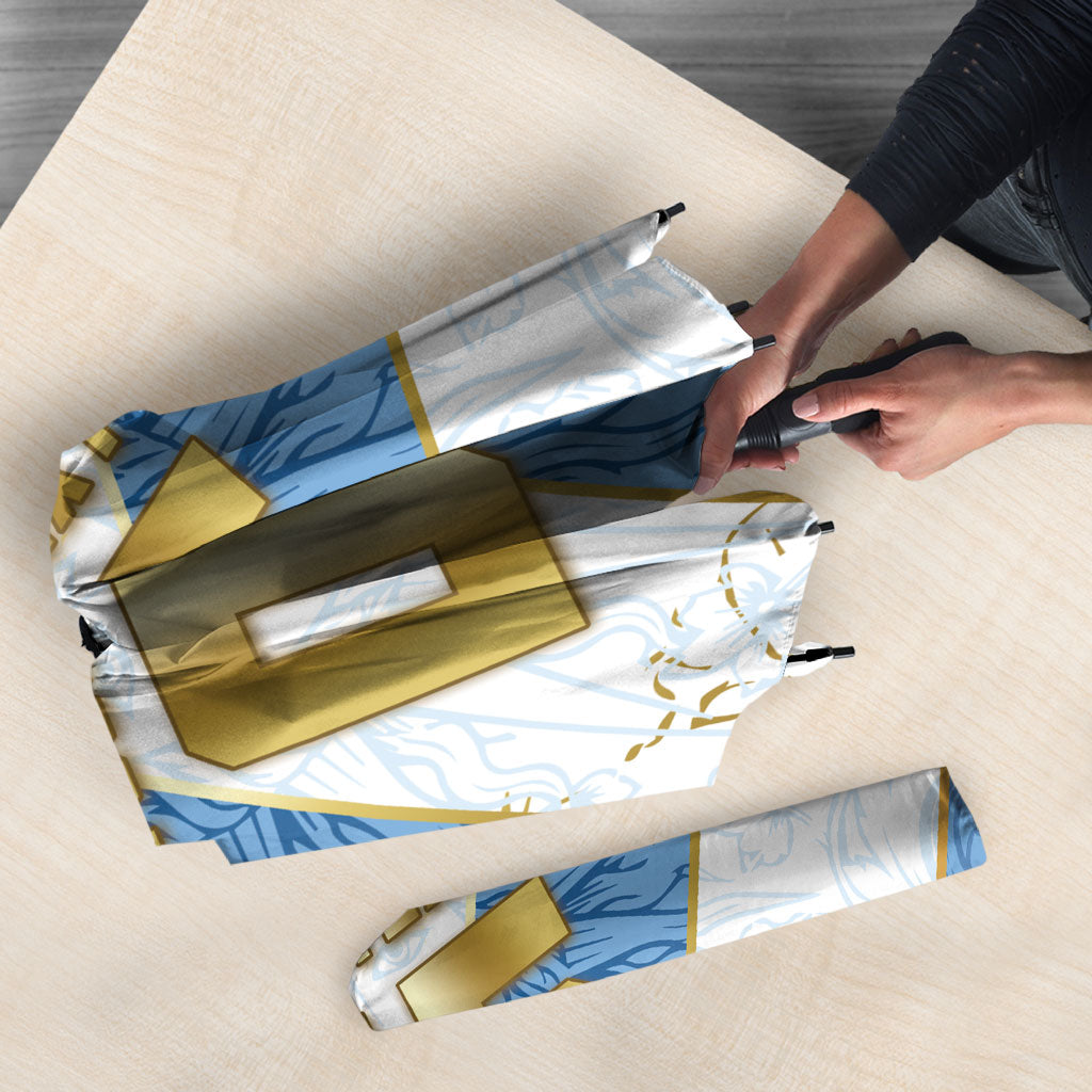 Custom Argentina Football Umbrella Sun Of May Baroque Filigree Gold Striped Patterns
