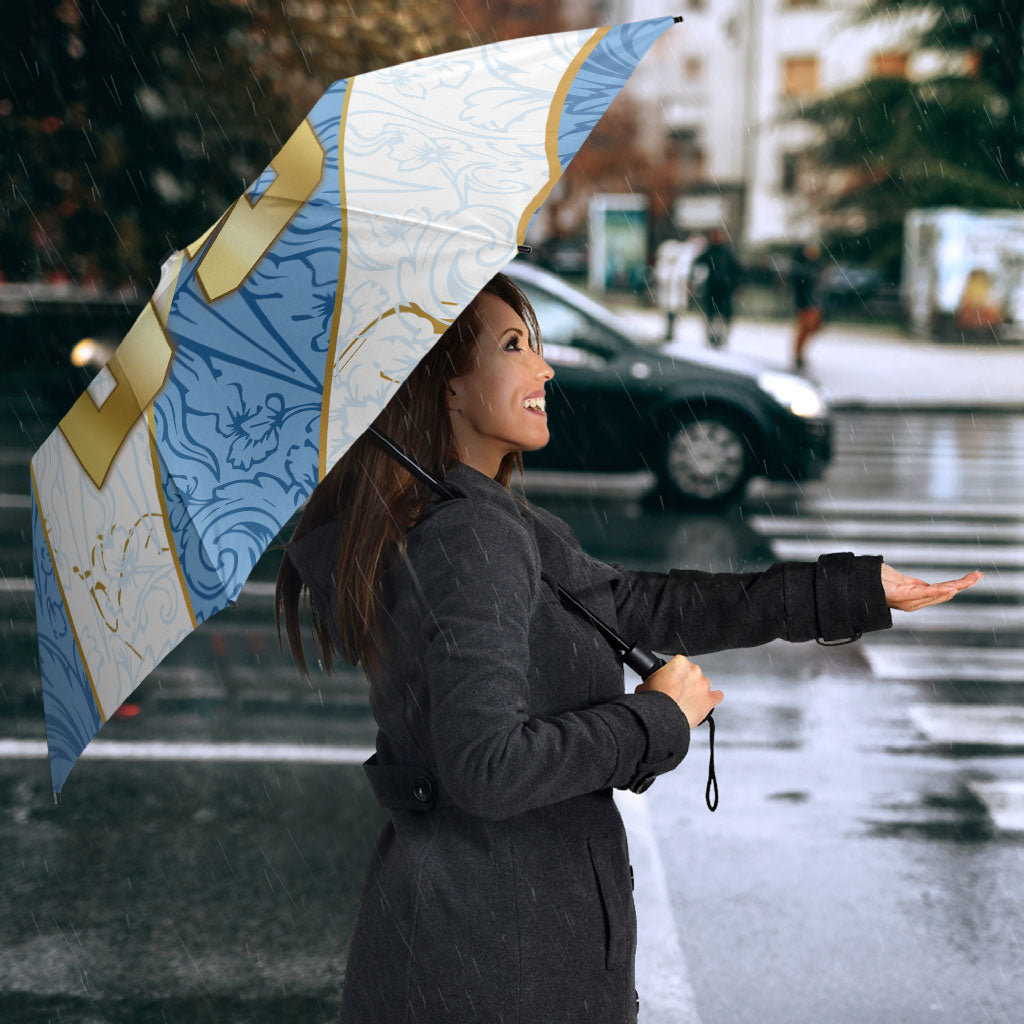 Custom Argentina Football Umbrella Sun Of May Baroque Filigree Gold Striped Patterns