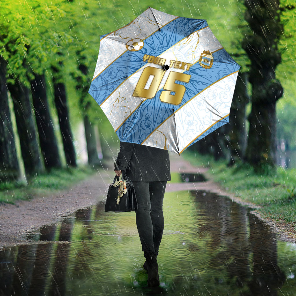 Custom Argentina Football Umbrella Sun Of May Baroque Filigree Gold Striped Patterns