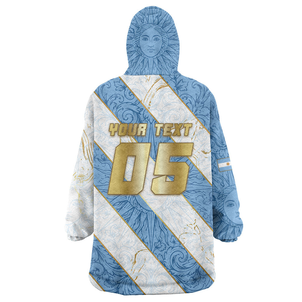 Custom Argentina Football Wearable Blanket Hoodie Sun Of May Baroque Filigree Gold Striped Patterns