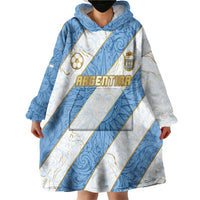 Custom Argentina Football Wearable Blanket Hoodie Sun Of May Baroque Filigree Gold Striped Patterns