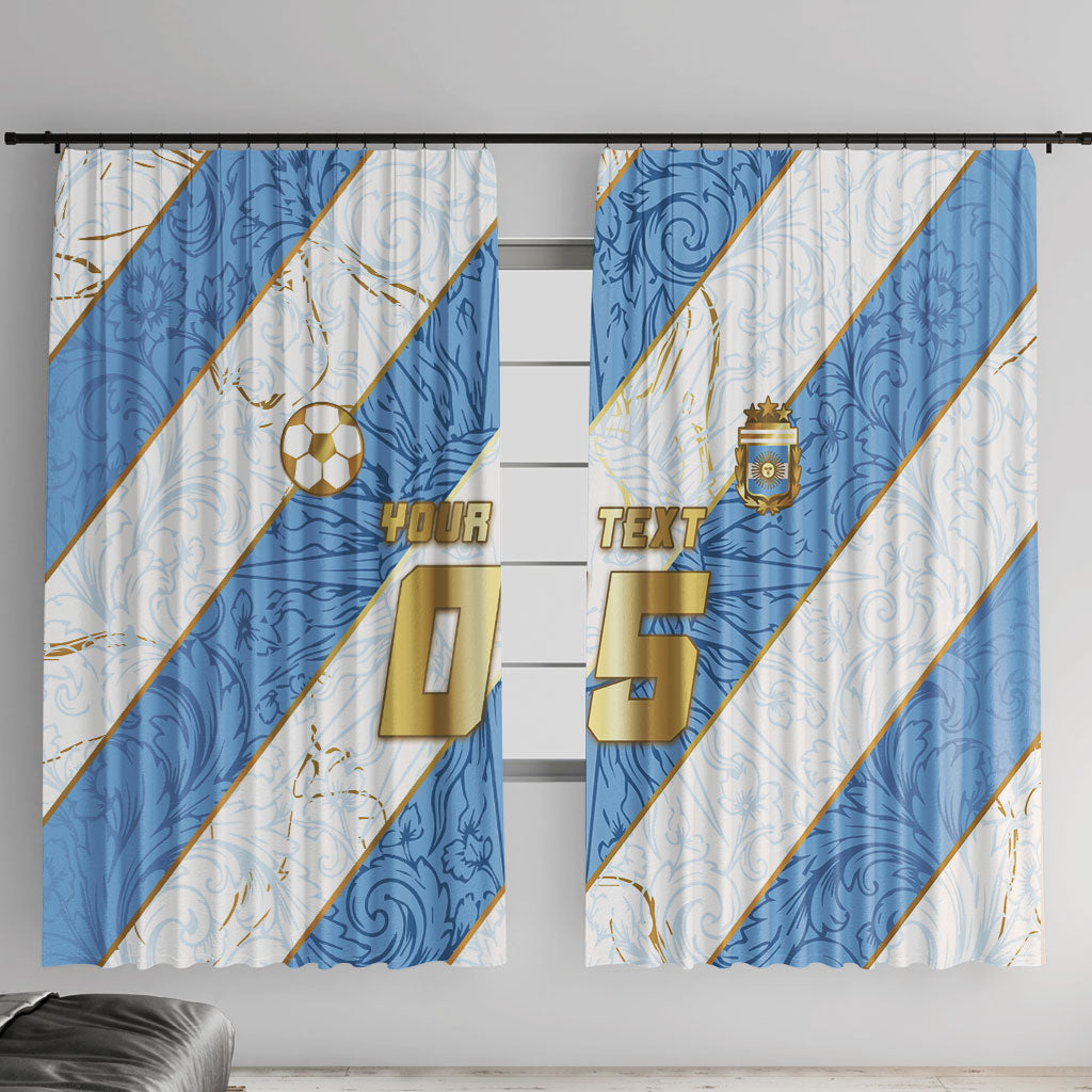 Custom Argentina Football Window Curtain Sun Of May Baroque Filigree Gold Striped Patterns