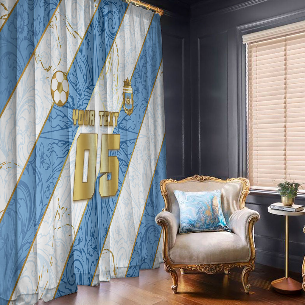 Custom Argentina Football Window Curtain Sun Of May Baroque Filigree Gold Striped Patterns