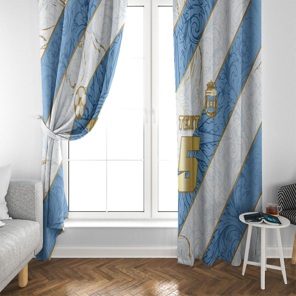 Custom Argentina Football Window Curtain Sun Of May Baroque Filigree Gold Striped Patterns