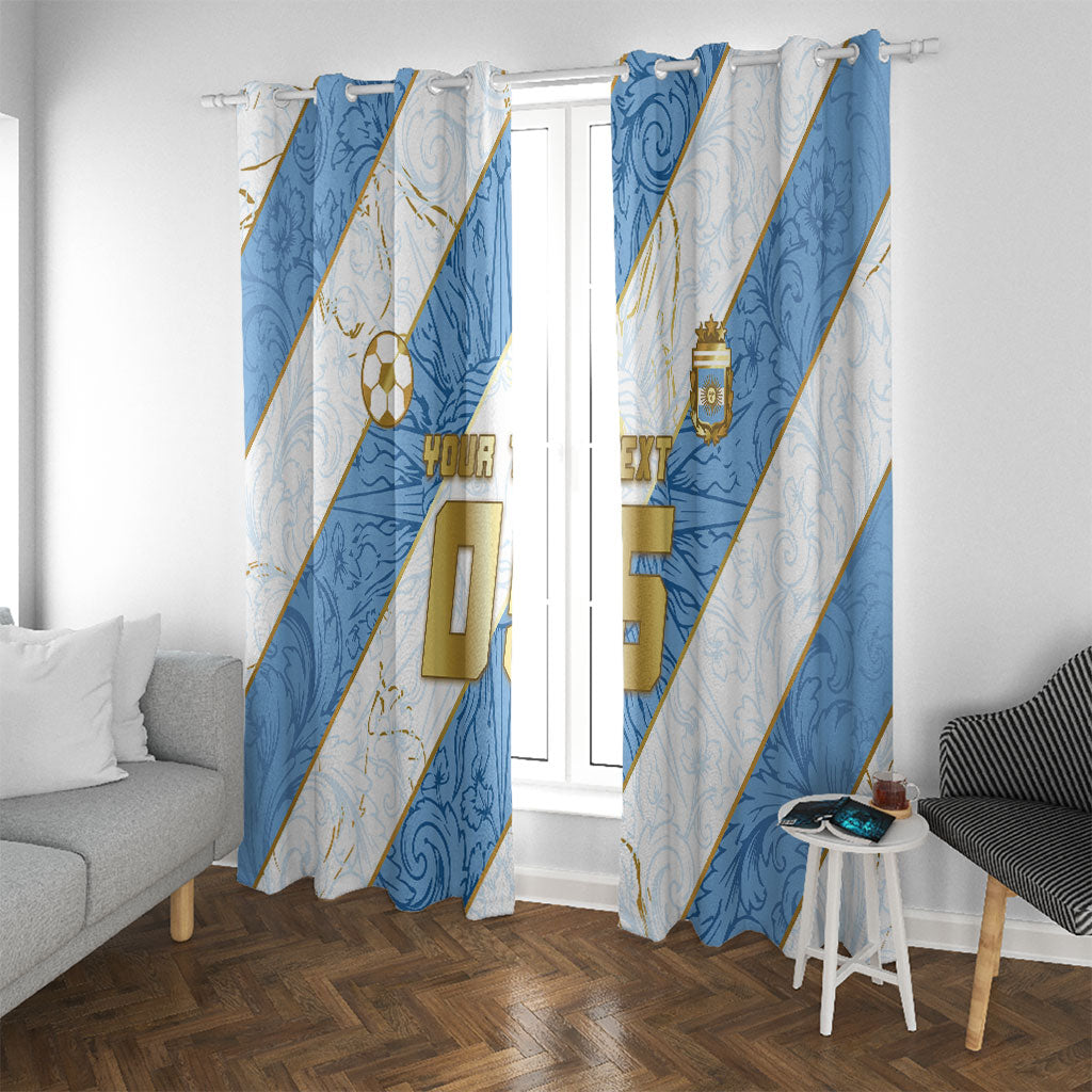 Custom Argentina Football Window Curtain Sun Of May Baroque Filigree Gold Striped Patterns