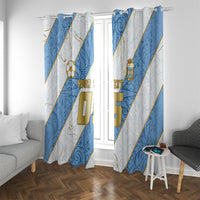 Custom Argentina Football Window Curtain Sun Of May Baroque Filigree Gold Striped Patterns
