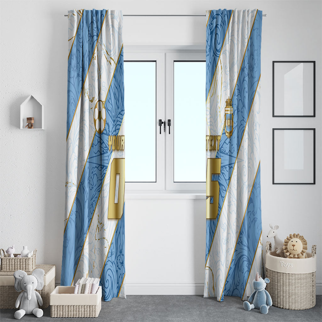 Custom Argentina Football Window Curtain Sun Of May Baroque Filigree Gold Striped Patterns