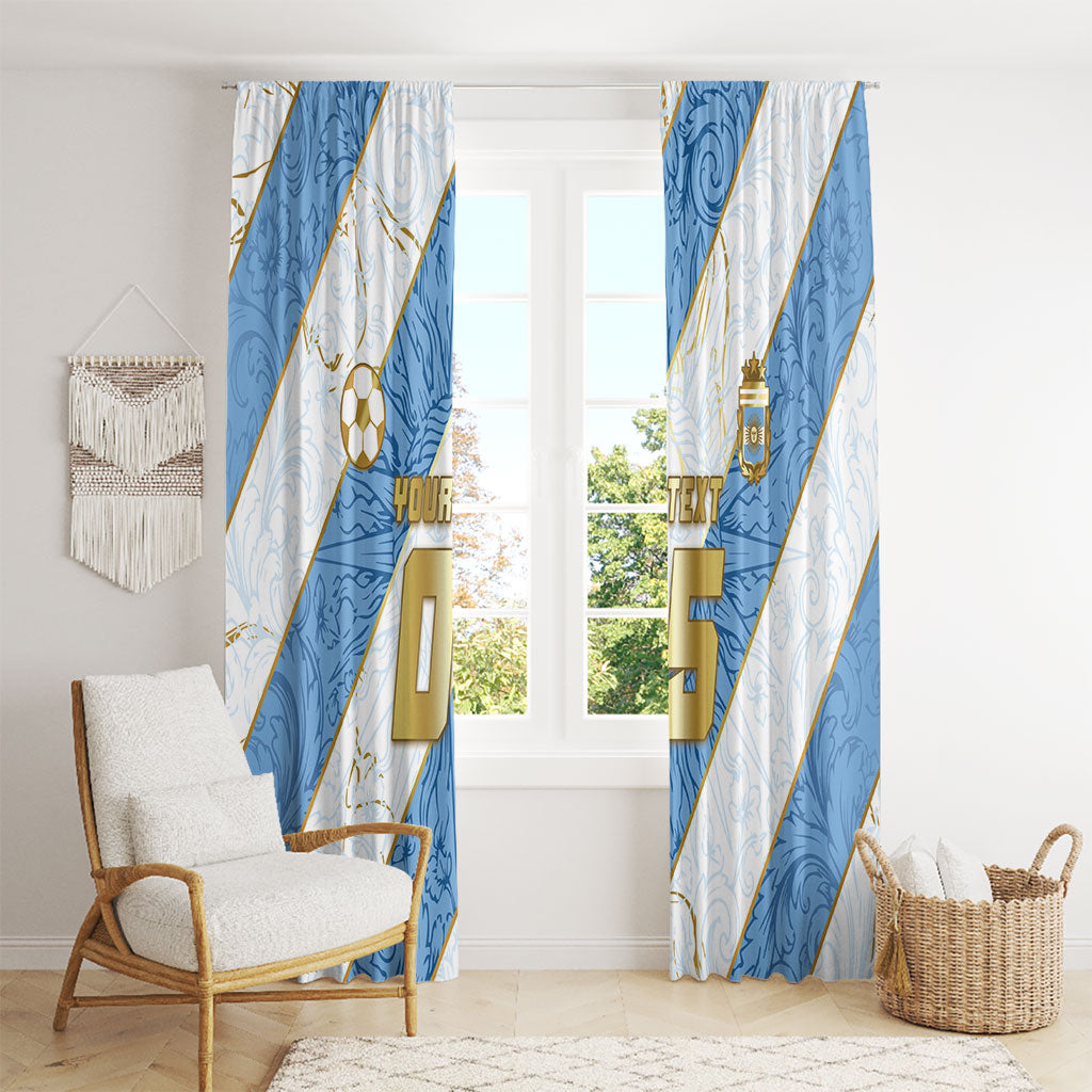 Custom Argentina Football Window Curtain Sun Of May Baroque Filigree Gold Striped Patterns