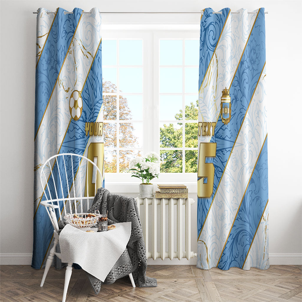 Custom Argentina Football Window Curtain Sun Of May Baroque Filigree Gold Striped Patterns