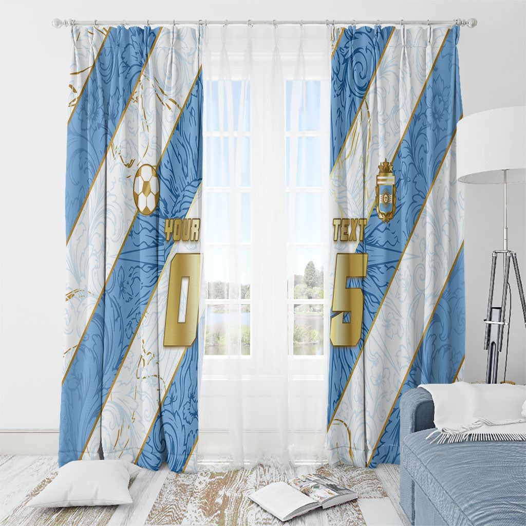 Custom Argentina Football Window Curtain Sun Of May Baroque Filigree Gold Striped Patterns