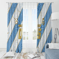 Custom Argentina Football Window Curtain Sun Of May Baroque Filigree Gold Striped Patterns