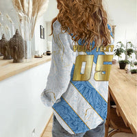 Custom Argentina Football Women Casual Shirt Sun Of May Baroque Filigree Gold Striped Patterns