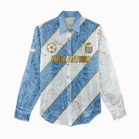 Custom Argentina Football Women Casual Shirt Sun Of May Baroque Filigree Gold Striped Patterns