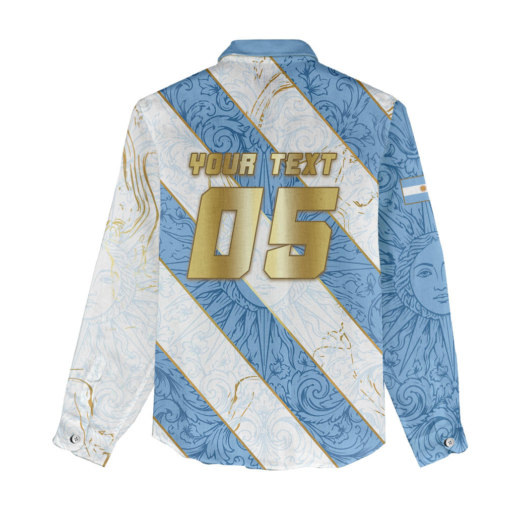 Custom Argentina Football Women Casual Shirt Sun Of May Baroque Filigree Gold Striped Patterns