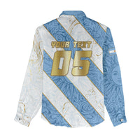 Custom Argentina Football Women Casual Shirt Sun Of May Baroque Filigree Gold Striped Patterns