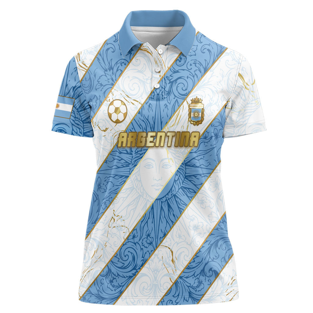 Custom Argentina Football Women Polo Shirt Sun Of May Baroque Filigree Gold Striped Patterns