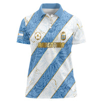 Custom Argentina Football Women Polo Shirt Sun Of May Baroque Filigree Gold Striped Patterns