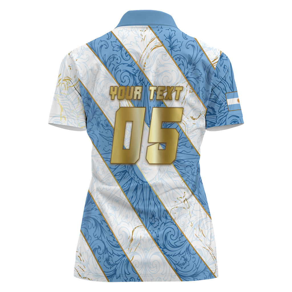 Custom Argentina Football Women Polo Shirt Sun Of May Baroque Filigree Gold Striped Patterns