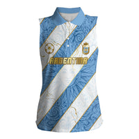 Custom Argentina Football Women Sleeveless Polo Shirt Sun Of May Baroque Filigree Gold Striped Patterns