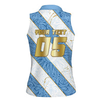 Custom Argentina Football Women Sleeveless Polo Shirt Sun Of May Baroque Filigree Gold Striped Patterns