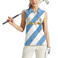Custom Argentina Football Women Sleeveless Polo Shirt Sun Of May Baroque Filigree Gold Striped Patterns